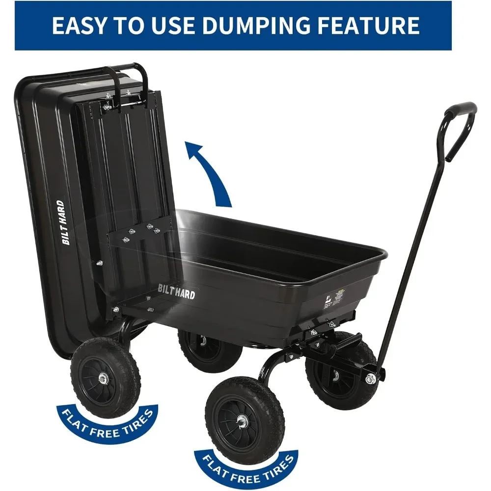4 Cu.Ft. 10" No-Flat Tires Poly Yard Dump Cart with 180&deg; Rotating Handle, 600 lbs Capacity Heavy Duty Garden Carts and Wagons