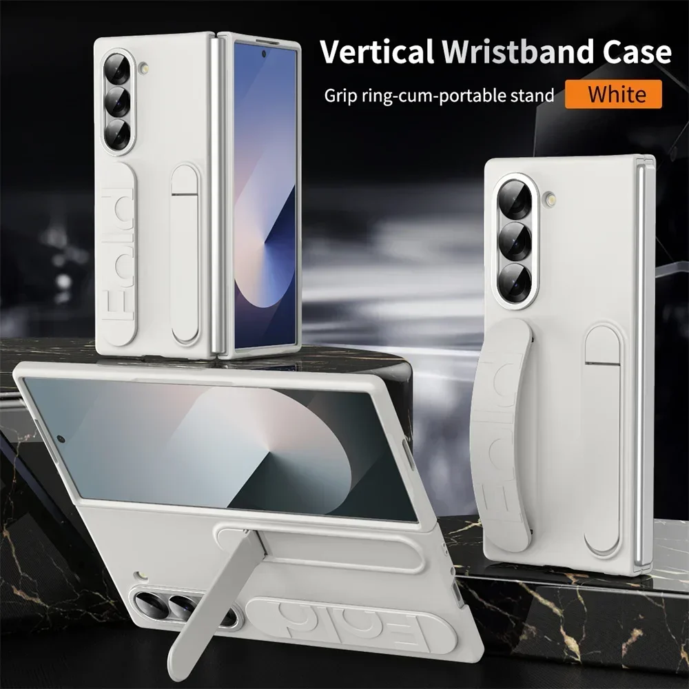 Fashion Wristband Bracket Stand Case with Hand Strap - Solid Color Shockproof Cover