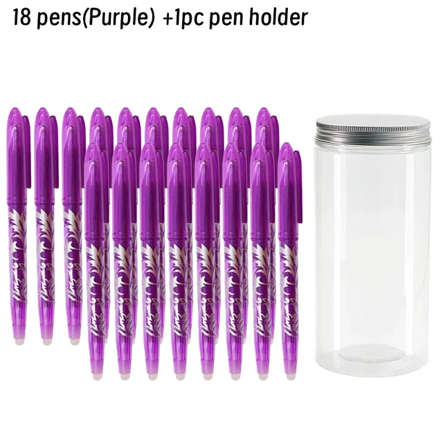 Penna cancellabile da 18 pezzi da 0,5 mm con set di vasetti Penna gel cancellabile con portapenne Manico lavabile per cancelleria per la scuola e l'ufficio 5