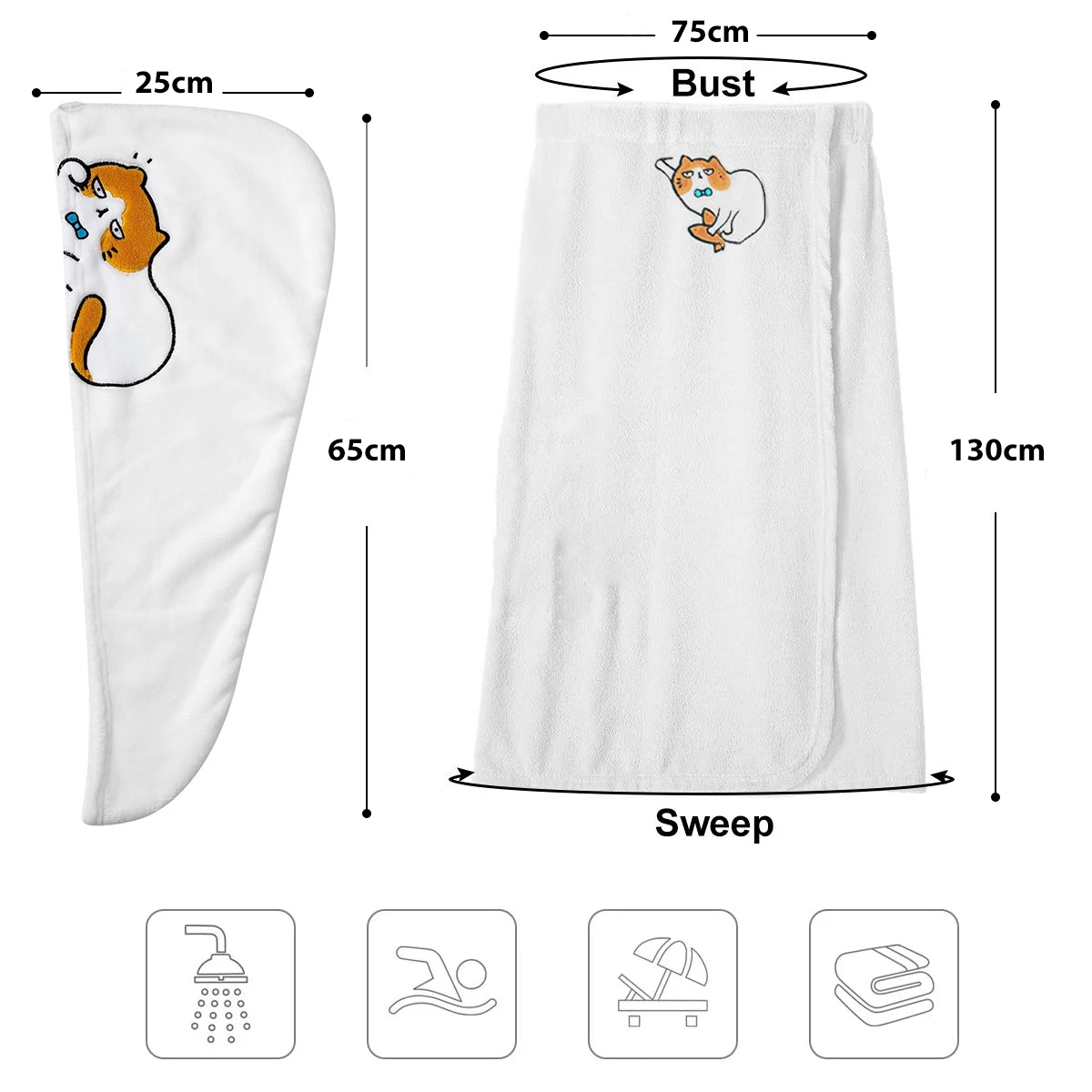 Bath Wrap Towel and Hair Drying Towel Kit,Spa Bath Body Wrap Skirt for Women,Quick Dry Microfibre for Shower