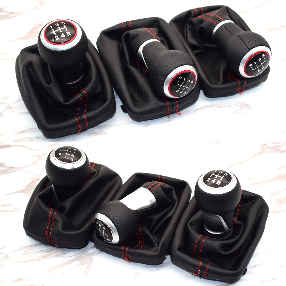 12Mm 5 6 Velocità Nero Rosso Linea Auto Pomello Del Cambio Ghetta Boot Pu Leather Per Audi A4 S4 B8 8K S-Line Per Golf 4 Iv Mk4 R32 Bora
