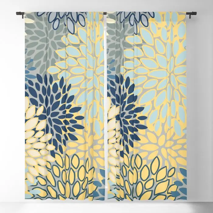 

Modern Garden Blue Yellow Grey Blackout Curtains 3D Print Window Curtains for Bedroom Living Room Decor Window Treatments
