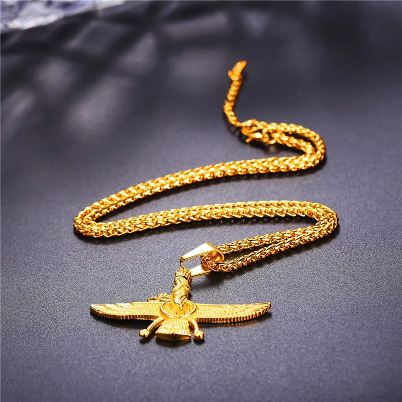 قلادة للرجال من كولين فارافار أهورا مازدا مجوهرات إيران مصنوعة من الفولاذ المقاوم للصدأ قلادة من Zoroastrian باللون الذهبي/الأسود قلادة إيرانية للنساء P825