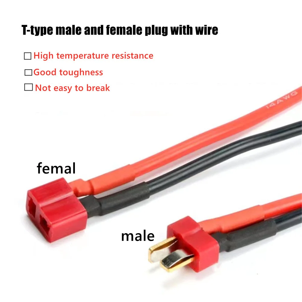 Lithium battery cable T-plug connector male and female plugs, with 10cm 14AWG soft silicon wire, for electric scooter