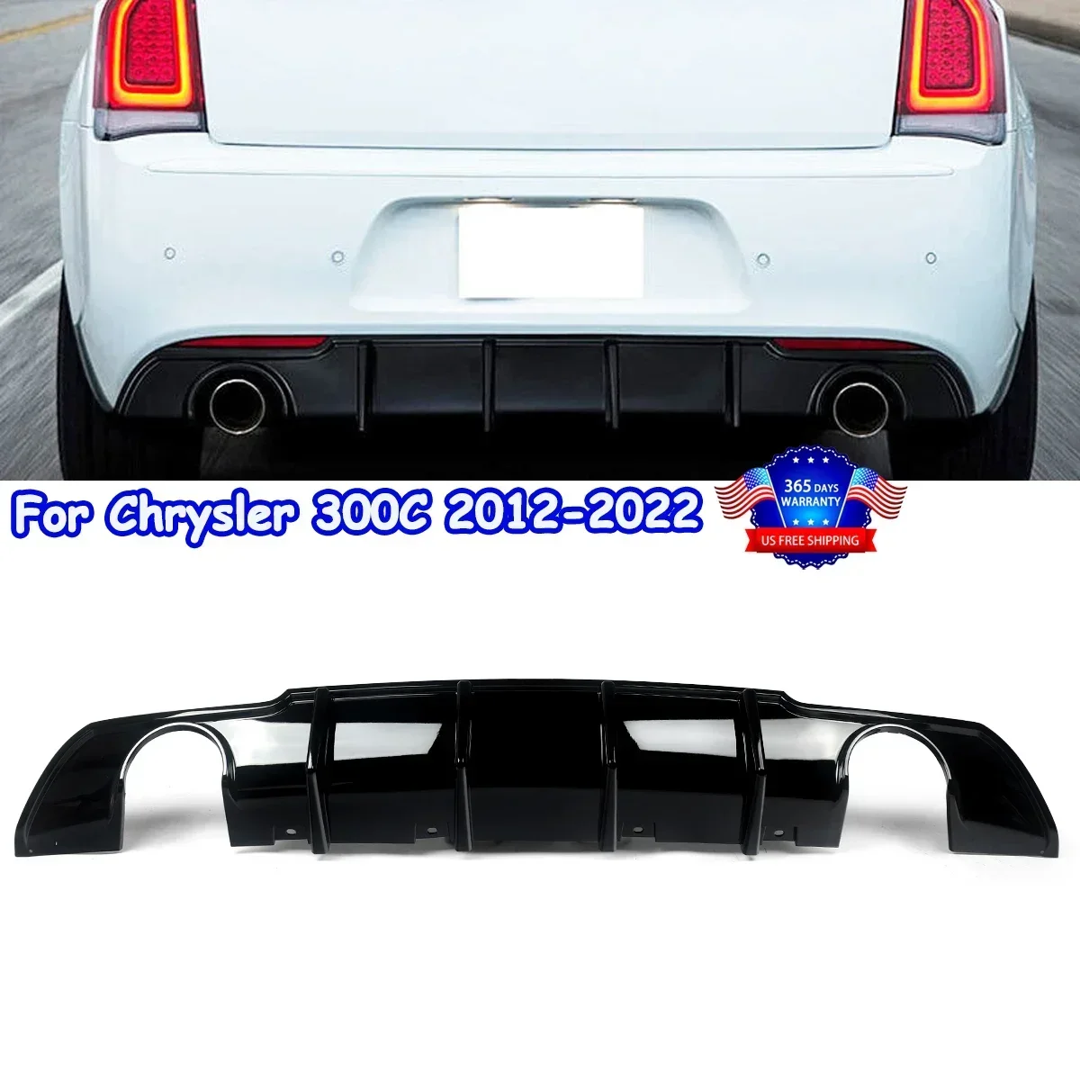 

Gloss Black For 2015-2023 Chrysler 300 Rear Bumper Lip Diffuser Dual Exhaust