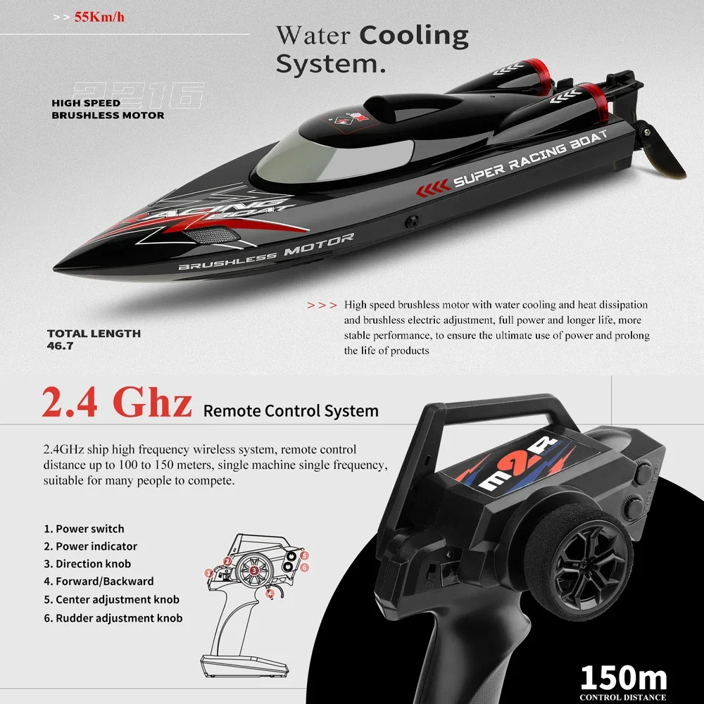 Плавающий беспроводной автомобиль WLtoys WL916 55 км/ч, безщеточный, 2,4 ГГц — гоночный