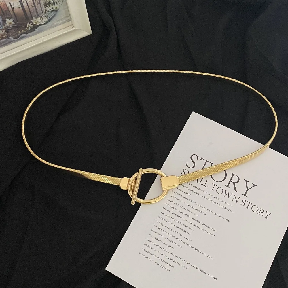 Elegant Gold and Silver Leaf Elastic Waist Belt