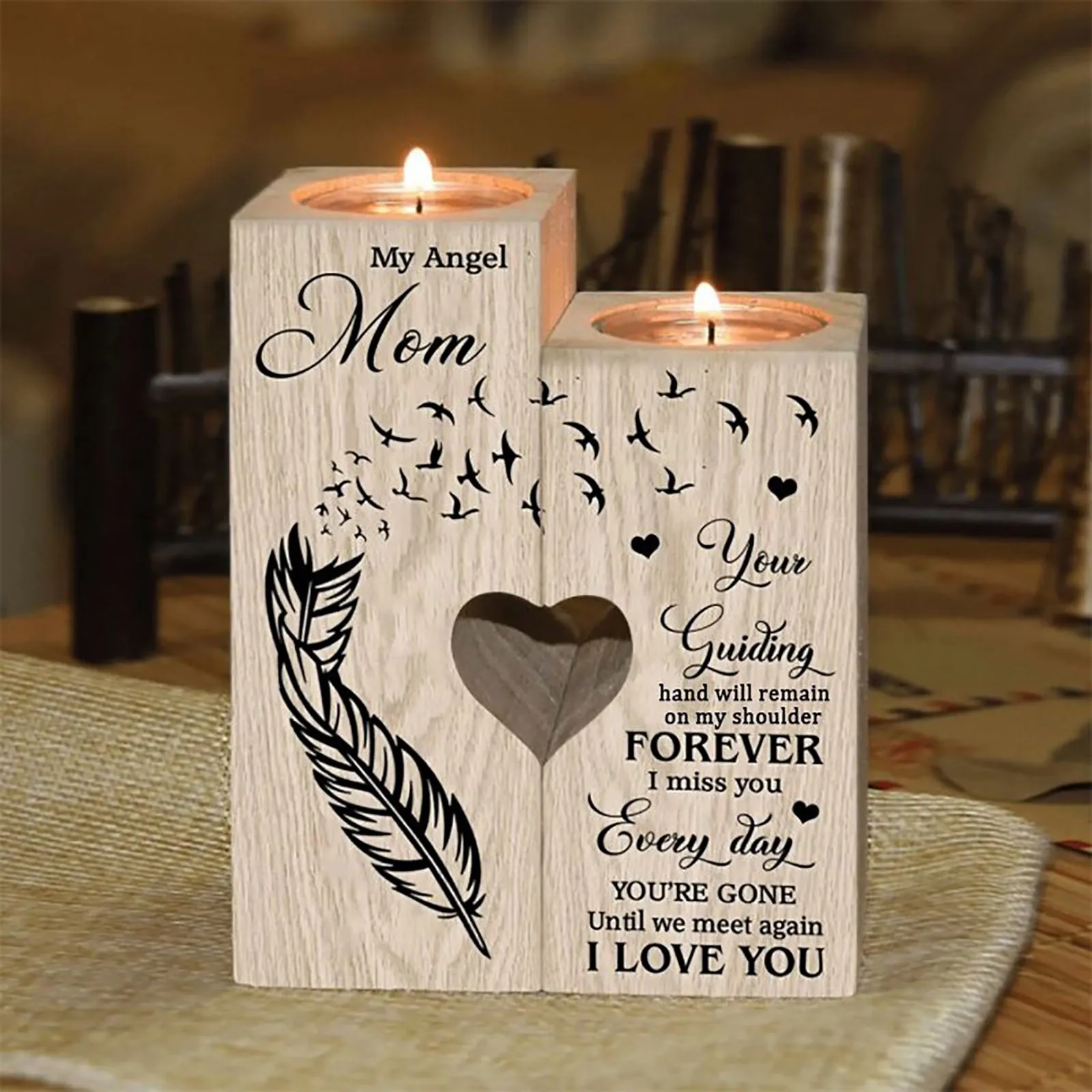 Wooden Candle Holder Decorated With Beautiful Meaning Heart Shaped