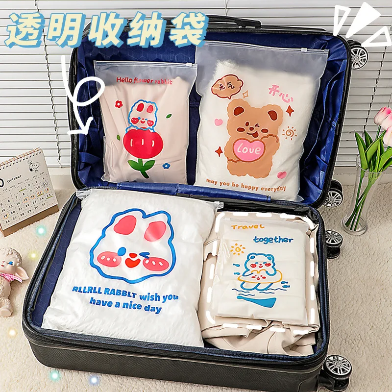 

5pcs/lot Cartoon Kawaii Plastic Storage Bag Portable Transparent Travel Storage Bag Clothes Organizer Pouch Clothing seal pack
