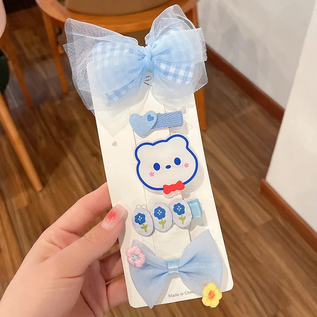 Coffee Warm Color Cute Cartoon Princess Hairpins Children Girls Kid Hair Clips Barrettes Accessories Hairclip Headwear Headdress blue