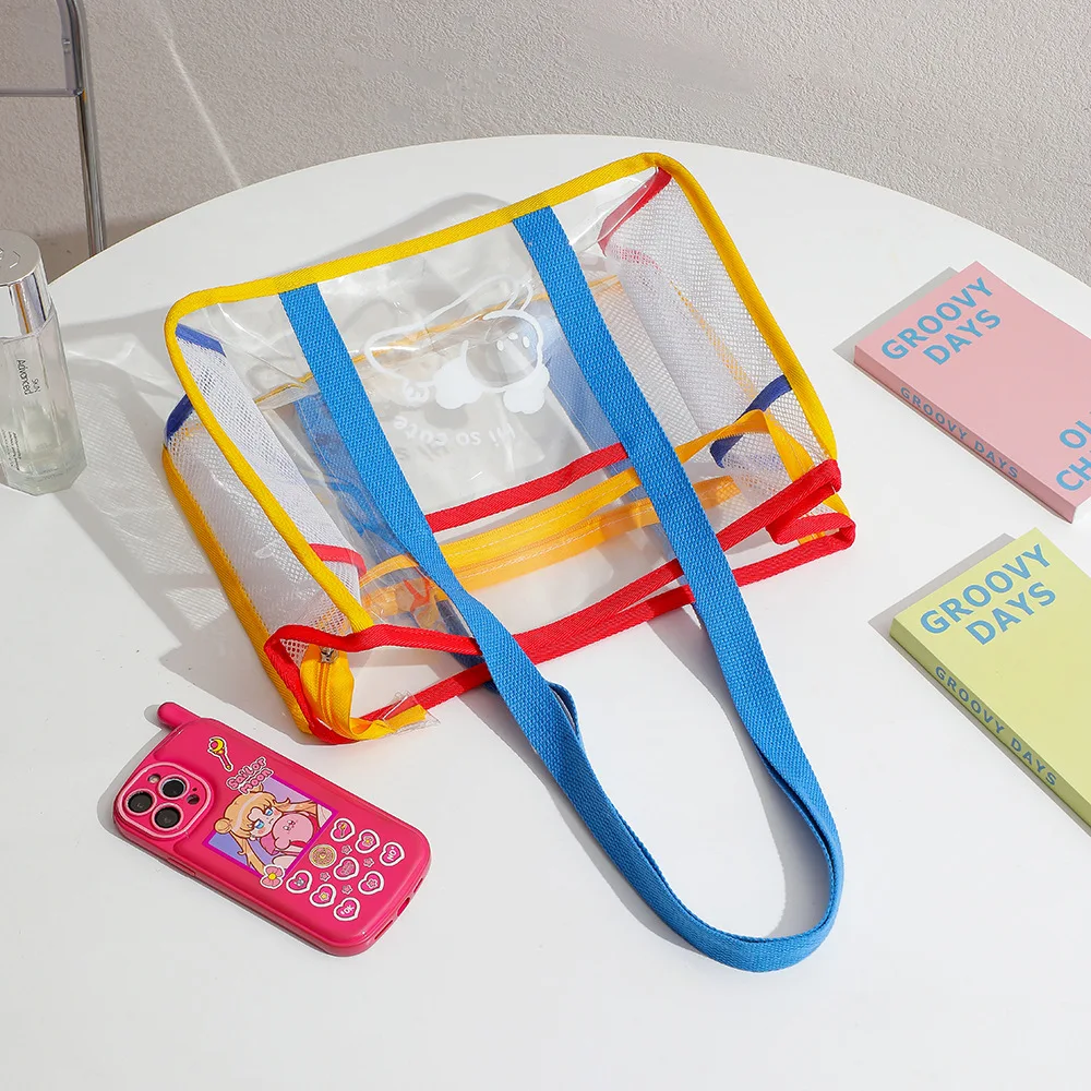 New Transparent Jelly PVC Handbag Cartoon Animal Print Color Shoulder Bag Large Capacity Beach Bag Outdoor Portable Totes Bag