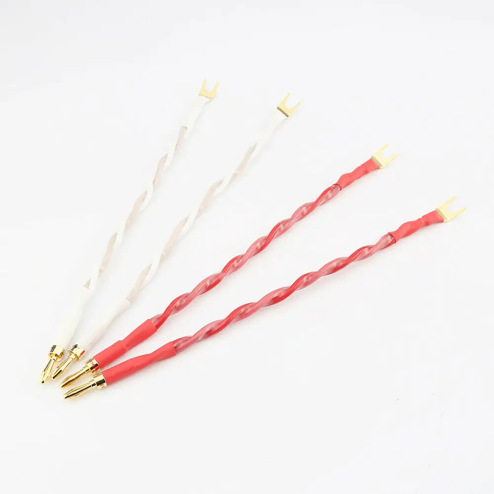 4pcs Speaker Bridge/Jumper Audio Cable, Canare 4S12F (2.8mm²x4), Banana to Spade(Y) Terminals