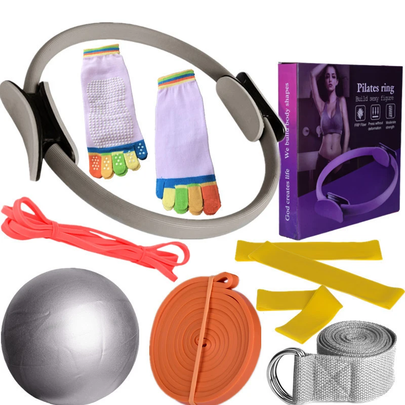 Pilates Circle 10-teiliges Set Yoga Ball 25 cm Latex Elastischer Ring Widerstandsband Stretchband Yoga Socken Fitness Set Tanzübung – Detail 4