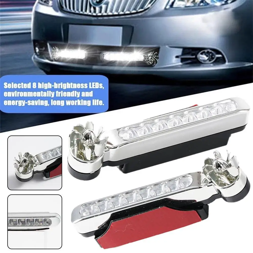 

Car LED DayTime Lighting Headlight White/blue Light Wind Powered 8 LED Rotation Fan Led Lights For Car M4L1
