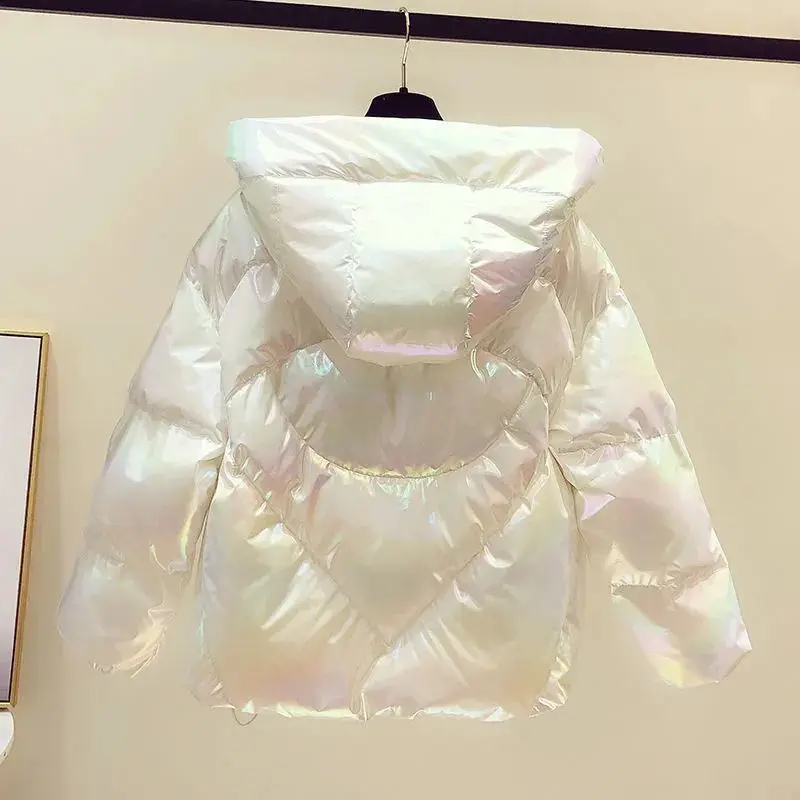 Women Bright Color Winter Jacket 2023 Korean Fashion Long Sleeve Short Parkas Snow Wear Warm Hooded Cotton Padded Outwear S-2xl