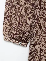 2025 Spring New Product Women's Stacked Decorative Printed V-neck Midi Dress Fashion Retro Pattern Printed Skirt - Image 4