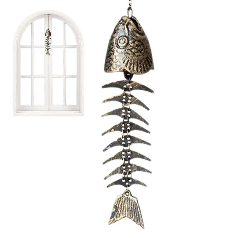 

Fish Wind Chime Retro Cast Iron Wind Chime Metal Hanging Door Decoration Pendant Japanese Style Fish Skeleton Ornament For Home