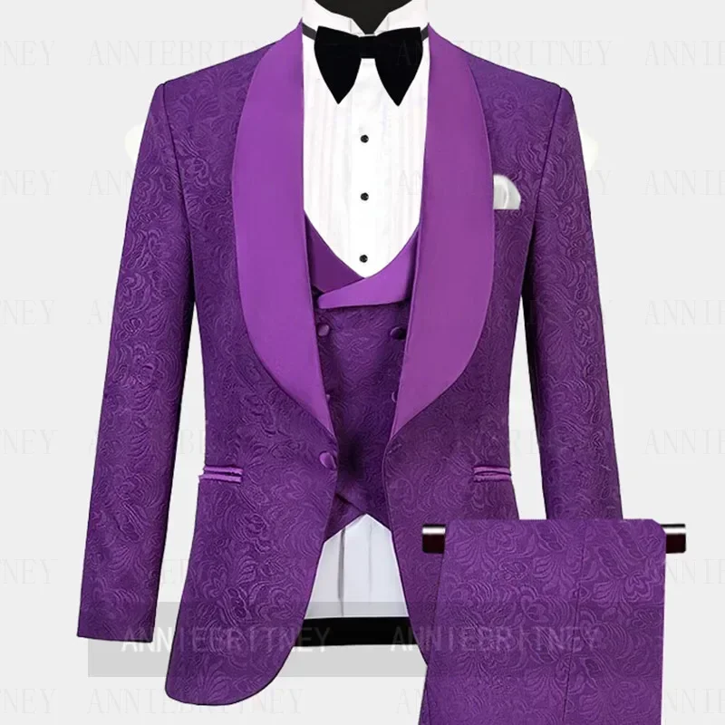 High Quality Custom Jacquard Men Suit Sky Blue Jacket Vest Pants 3 Pieces Tuxedo Slim Fit Party Prom Wedding Groom Blazer Sets