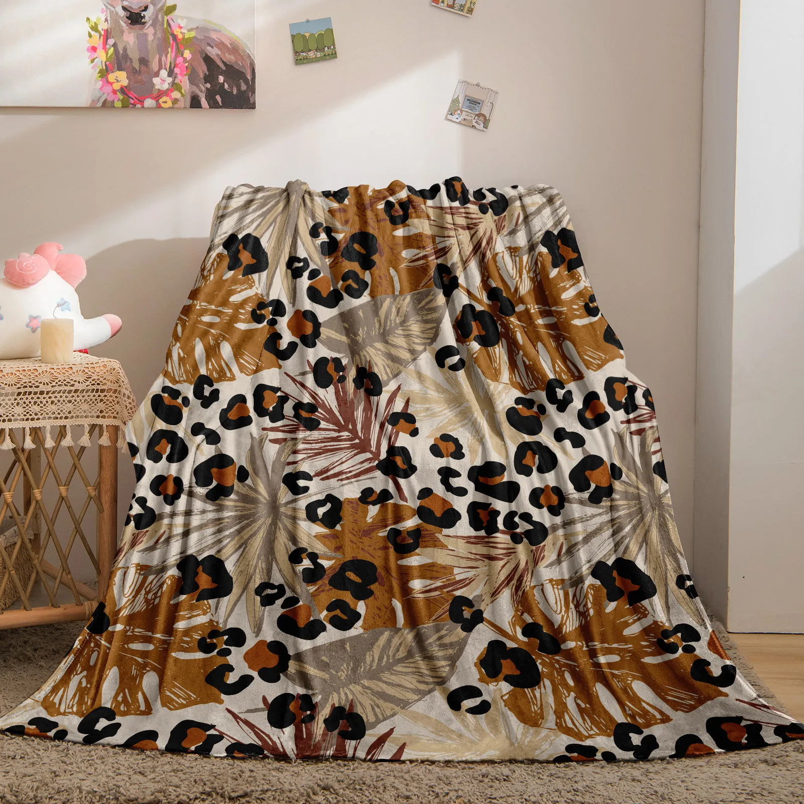 

Leopard Print Blanket Palm Tree Leaves Throw Blanket Warm Lightweight Botanical Bed Blanket Soft Warm Blanket for Bed Sofa