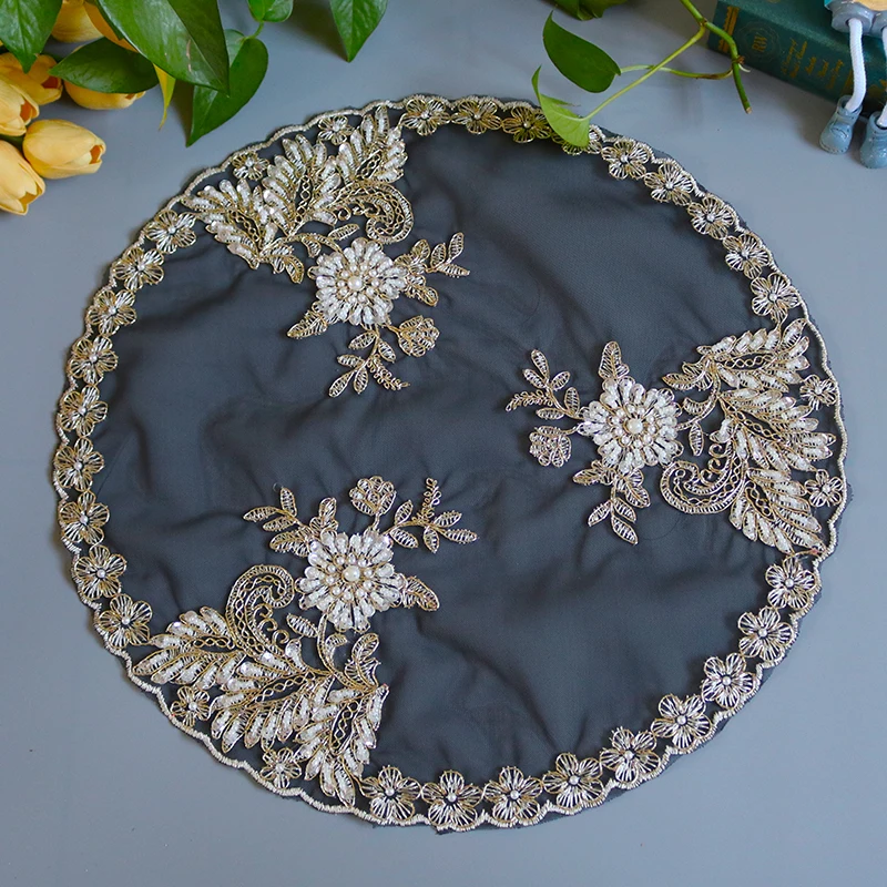 

NEW Round beads flower Embroidery table cloth cover wedding party tablecloth kitchen Christmas Table decoration and accessories