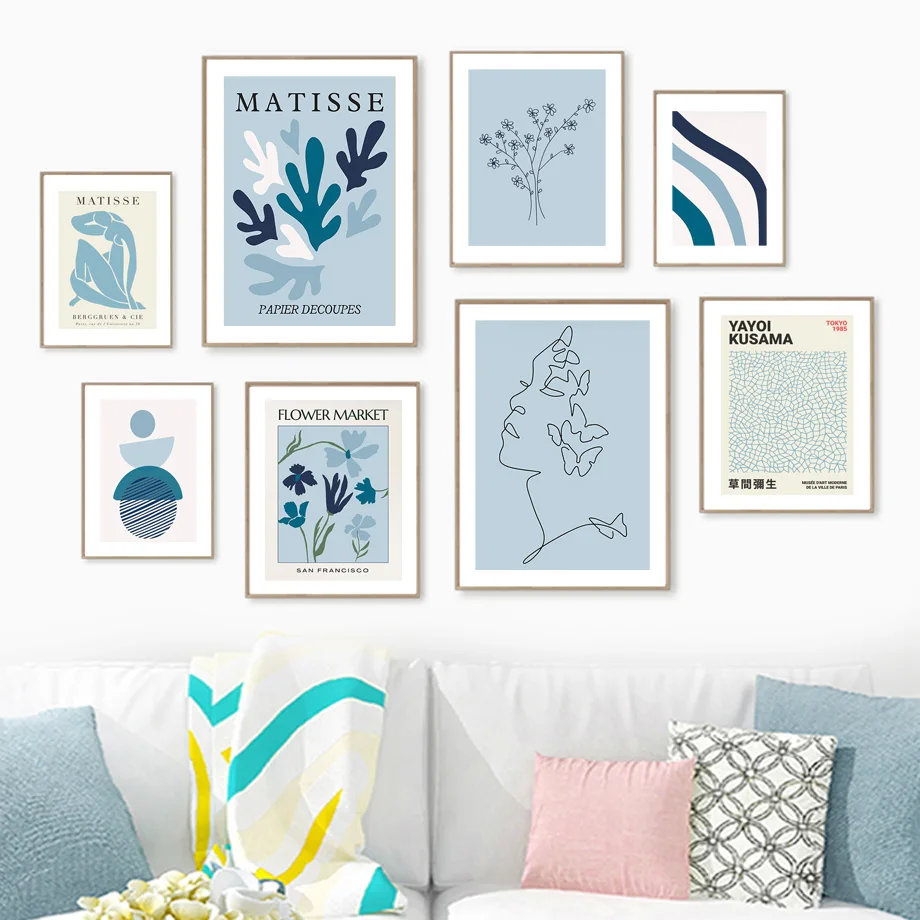 

Boho Flower Abstract Blue Matisse Yayoi Kusama Wall Art Print Canvas Painting Nordic Poster Wall Pictures Living Room Home Decor