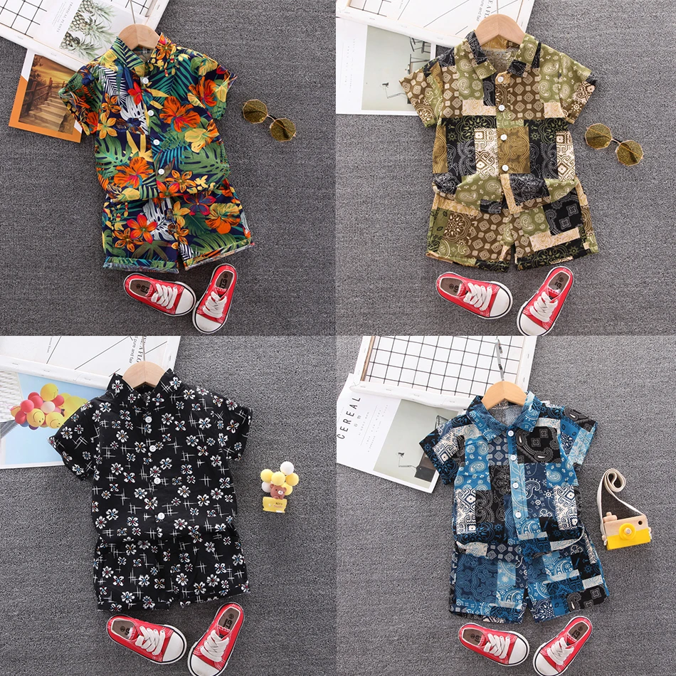 

New Summer Floral Print Sets 2Pcs Short Sleeve T-Shirt+Shorts Child Boy Beach Wear Outfits 0-6Y Baby Boy Clothes Kid Infant Suit