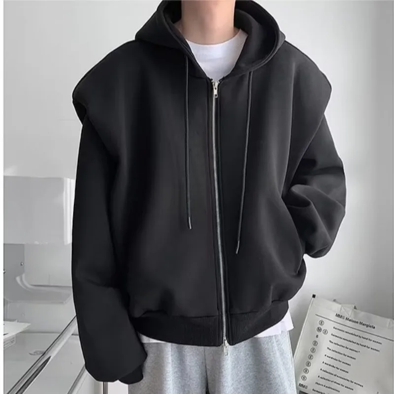 

Harajuku Trend Loose Long Sleeve Padded Shoulder Y2k Hoodie Men Fashion Simple Coat Men Instagram High Street Trend Casual Tops
