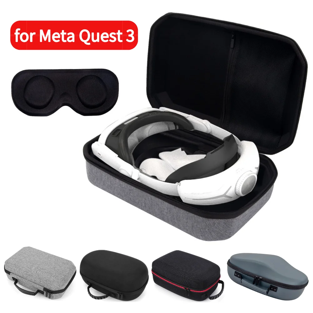 Estuche rígido de transporte con cubierta de lente, bolsa de almacenamiento impermeable para viaje en casa, bolsillo de malla para controlador de juegos de auriculares Meta Quest 3 VR