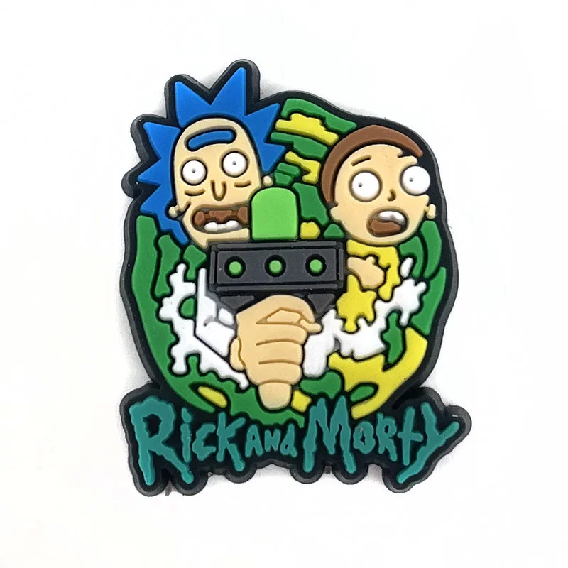 애니메이션 Rick and Morti 귀여운 신발 버클, DIY 크록스 참, 만화 캐릭터 악세사리, 어린이 크리스마스 생일 선물, 1 개