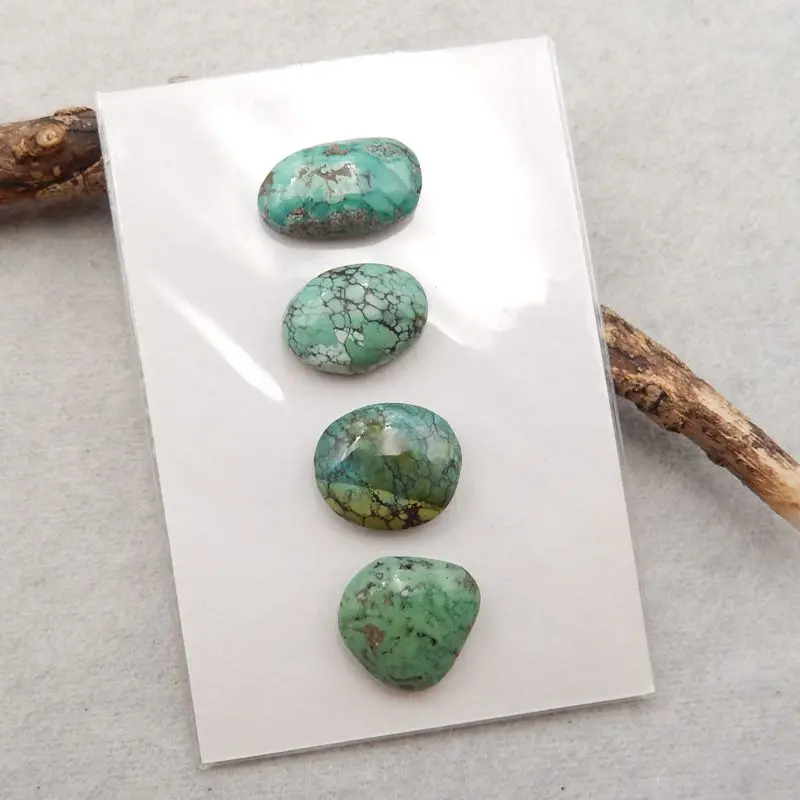 Semiprecious Jewelry 4Pcs Natural Stone Turquoise Cabochons Flatback 16x9x5mm 5g