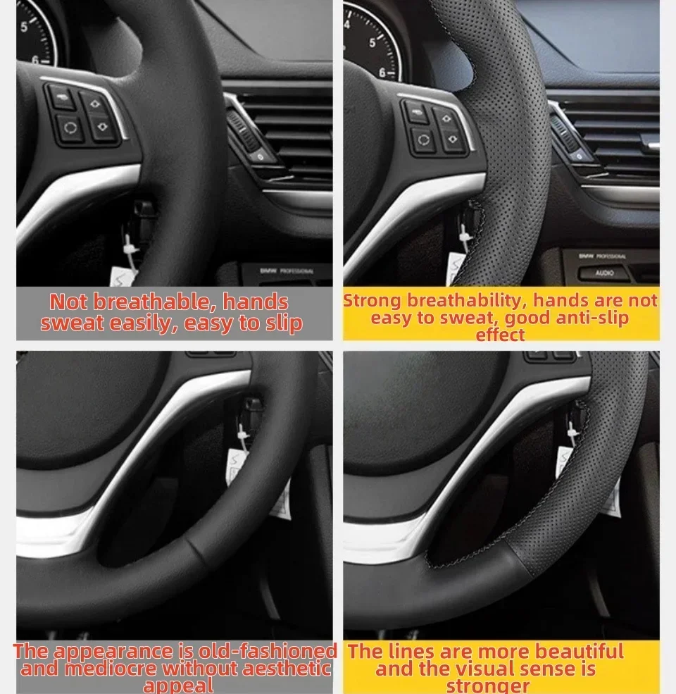 Handgenähter Wildleder-Lenkradbezug der A-Klasse E-Klasse GLA GLC W205 C63 Auto-Innenzubehör für Mercedes Benz C-Klasse – Detail 6