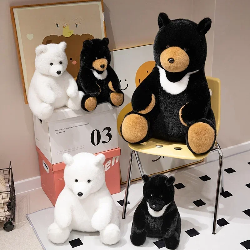 Premium Quality Black Bear & White Polar Bear Plush Stuffed Animals Cuddle Toys for Children - Perfect Christmas & Birthday Gift