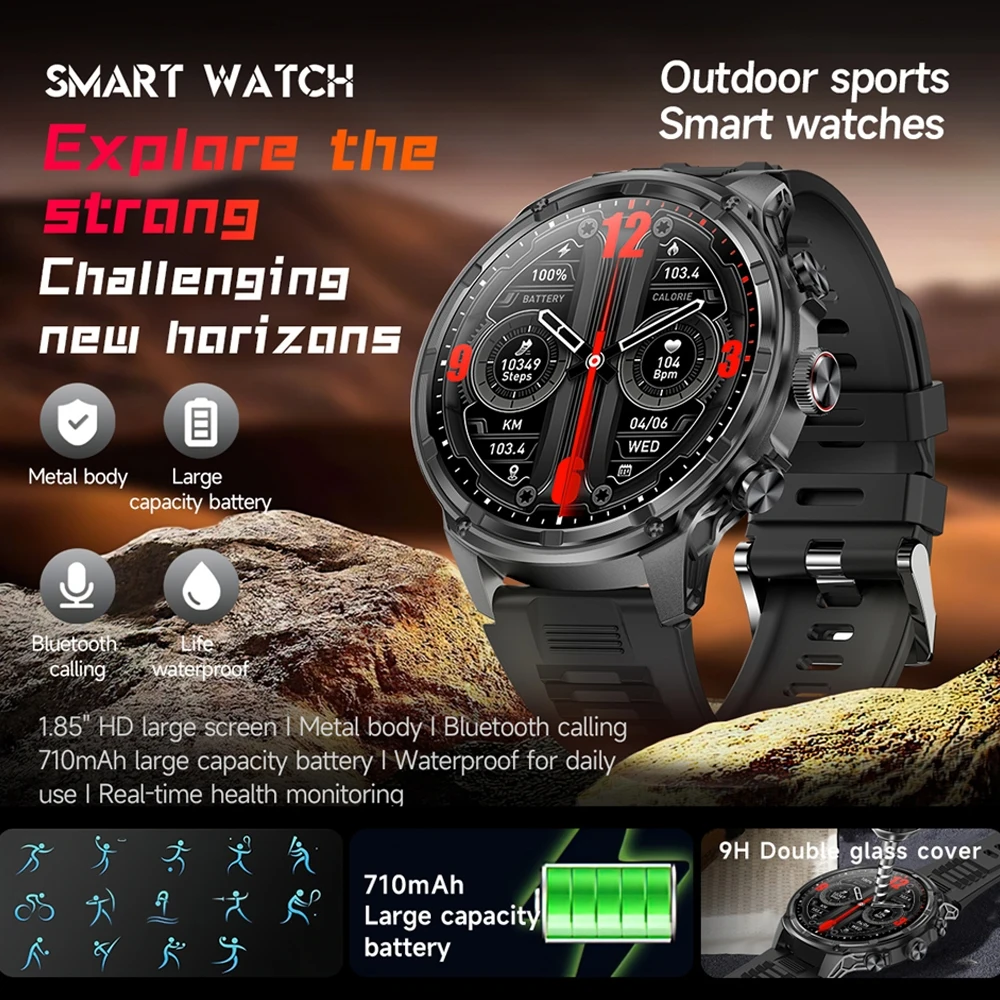 2026 New Men's 1.85 inch HD Smart Watch NFC Sensor Bluetooth Call 710 mAh Large Capacity Battery Sports Fitness Smartwatch