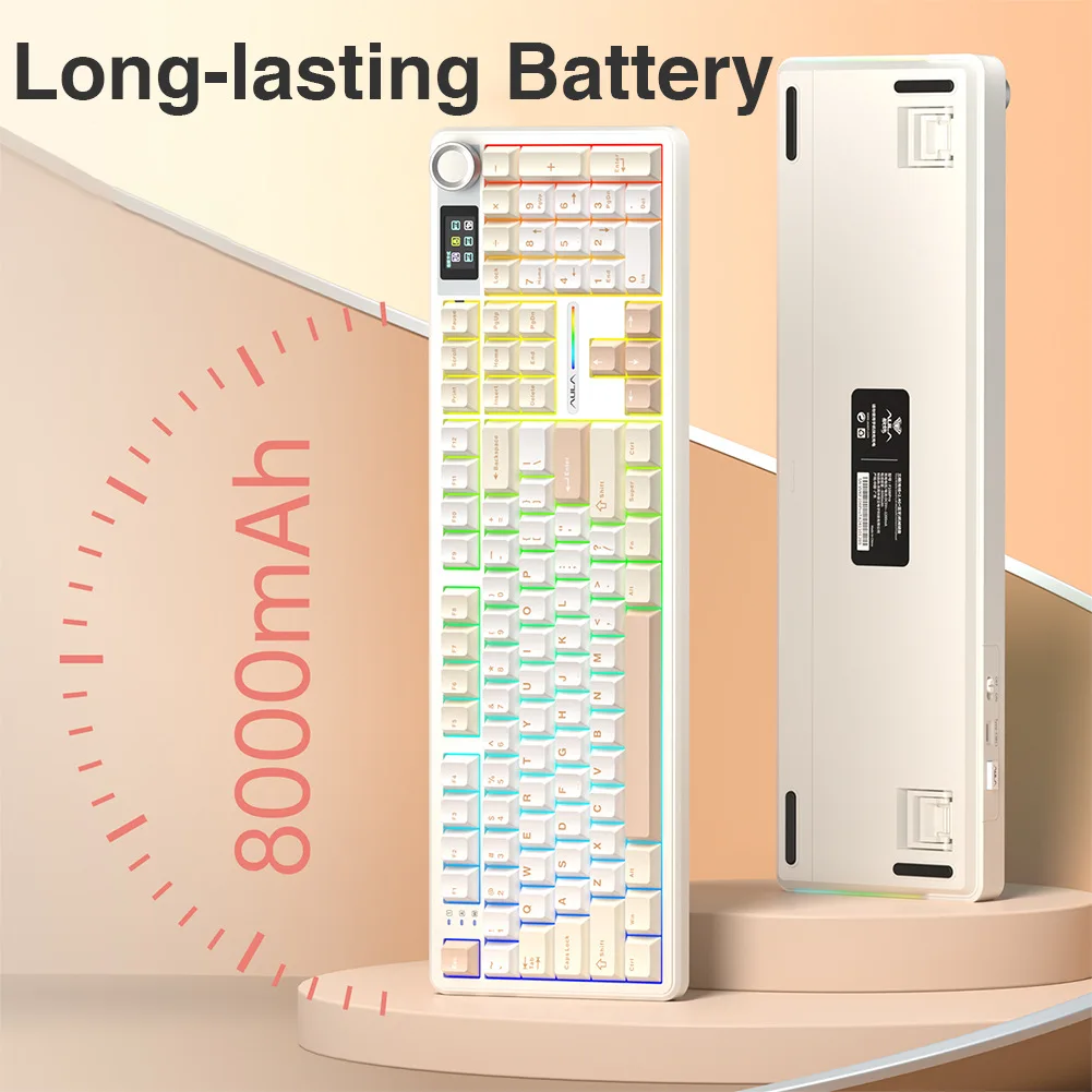 AULA F108 Pro Wireless Tri-Model Custom Keyboard Macro Gaming keyboard Gasket Hot-swap Full Size Keyboard with TFT Smart Display