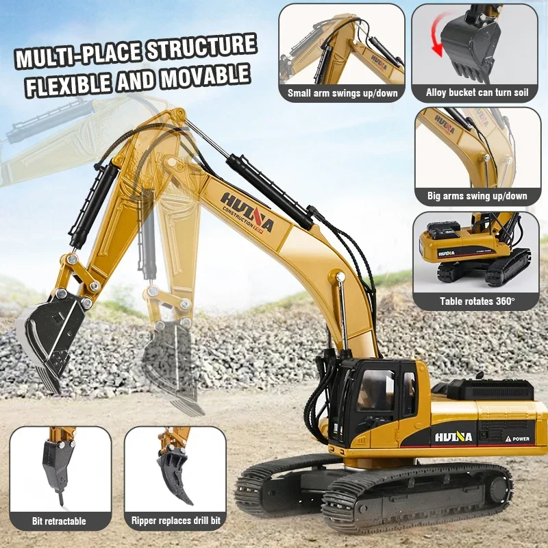 Huina Alloy Truck 1/40 Excavator Diecast Digger Car Construction Engineering Vehicle Model Loader Tractor Toy Kid Christmas Gift 2