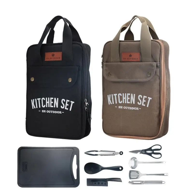 Camping Kitchen Set 8pcs Camping Outdoor Cookware Kit Stainless Steel Camping Tool Travel Set And Utensil Organizer Storage bag 2