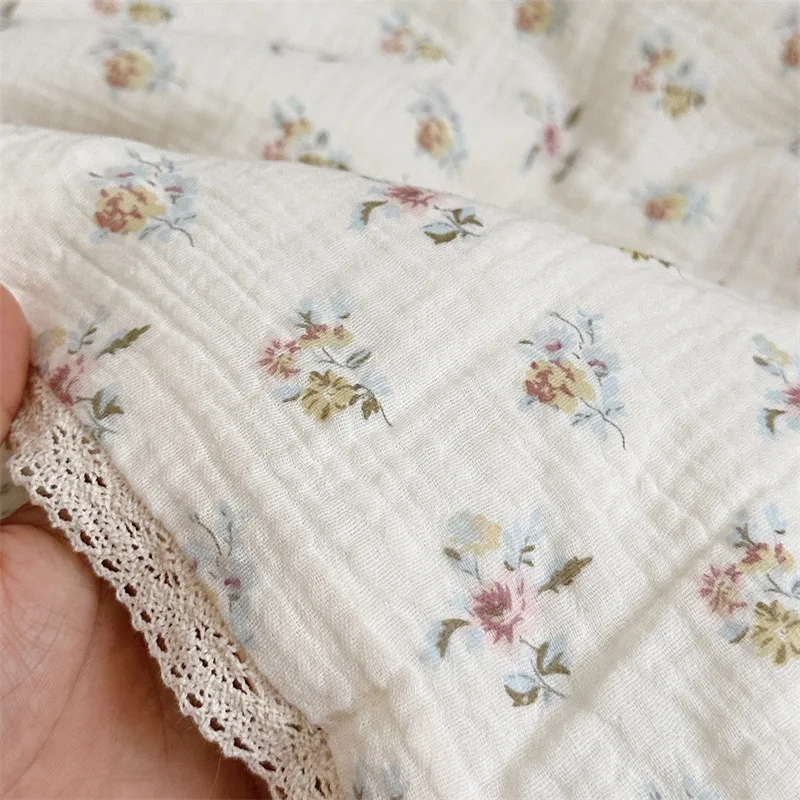 Cotton Muslin Quilted Baby Blanket Set Floral Pattern & Ruffle Pillowcase 120x150cm