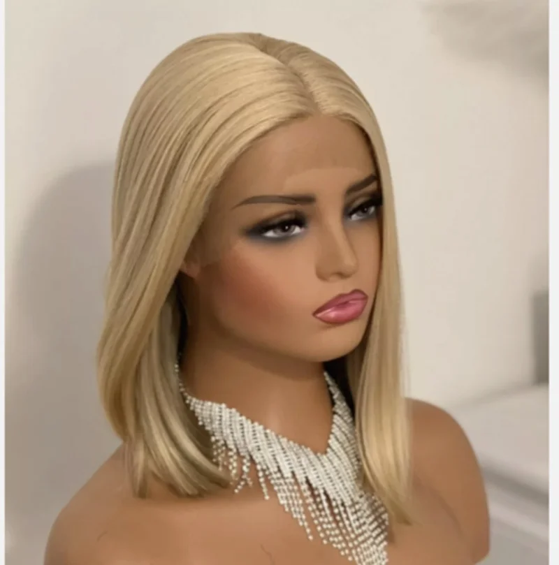 13&times;4 Bob Blonde Brown Wig Lace Front Wig Wavy Highlights Synthetic Middle Part High Quality Heat Resistant Wigs For Women