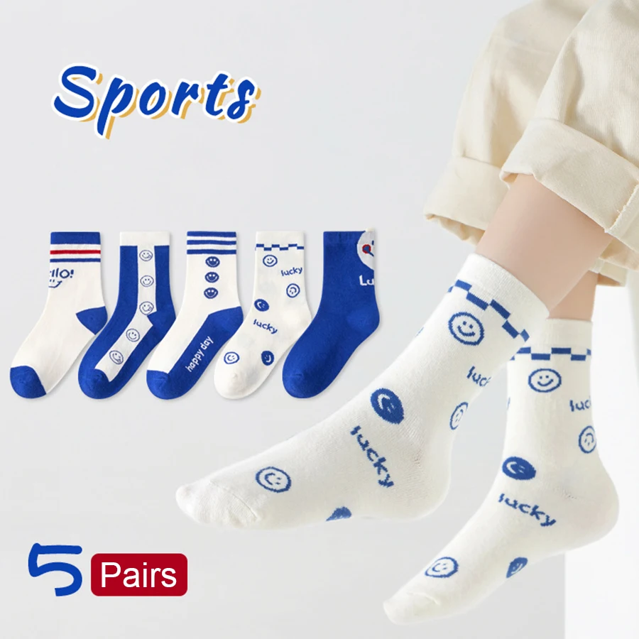 5 Pairs/Lot New Autumn And Winter Children's Socks Boys And Girls Korean ins Style Sweat-absorbent Breathable Sports Kids Socks