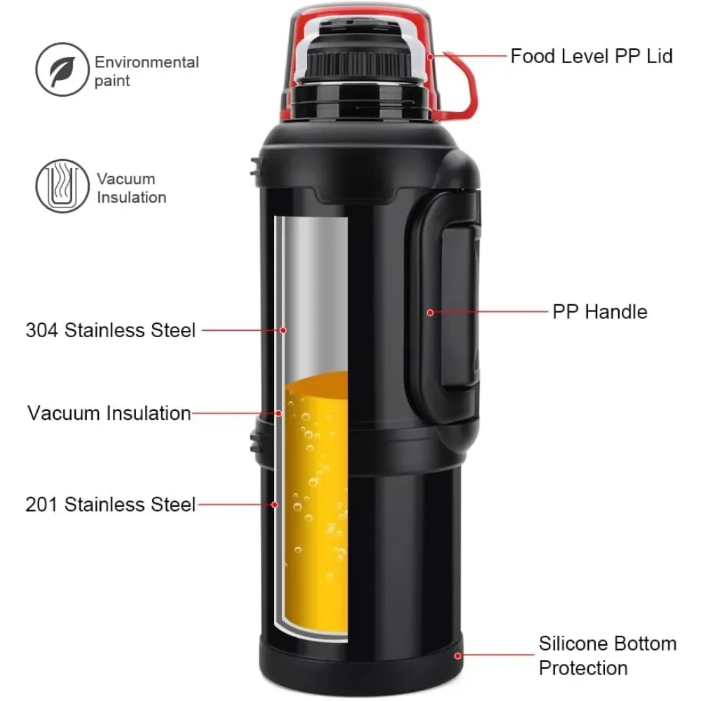 Vacuum Thermos Flask, 133oz/4L Travel Jug Stainless steel jug with handle, rust resistant, for hiking and fishing