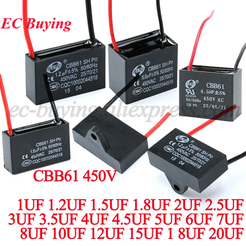CBB61 Fan Start Capacitor 1uf/1.2uf/1.5uf/1.8uf/2.5uf/3uf/3.5uf/4uf/4.5uf/5uf/6uf/7uf/8uf/10UF/12uf/15uf/16uf/18uf/20uf 450V Fan