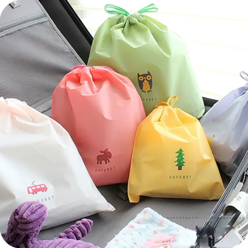 

10pcs Waterproof Storage Handle Bag Drawstring Organizing Bags Cute Cartoon Travel Luggage Clothes Shoes Plastic Bundle Pockets
