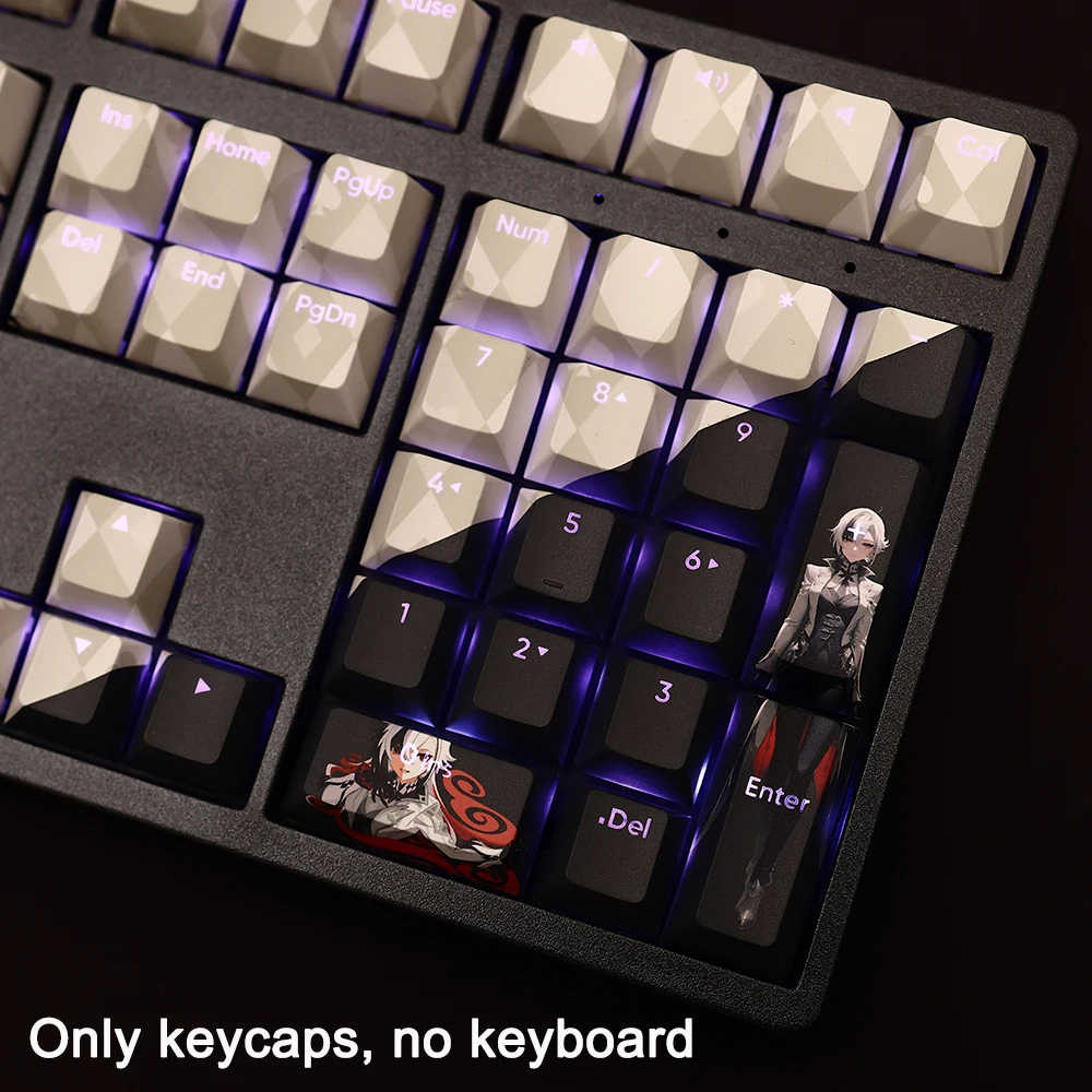 Genshin Impact Keycaps Pbt Dye Subbed Anime Gaming Key Caps Arlecchino The Knave Keycap Ansi 61 87 104 Conjunto de 108 Chaves - Imagem 6