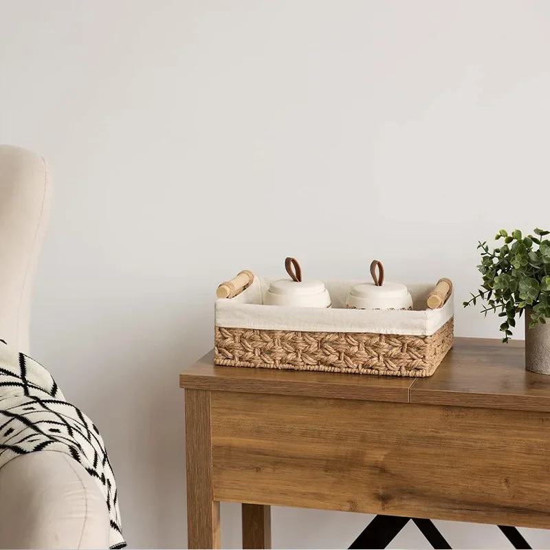 1pc Bathroom and Kitchen Storage Basket - Small Wicker Organizer for Countertops - Round Paper Rope 6