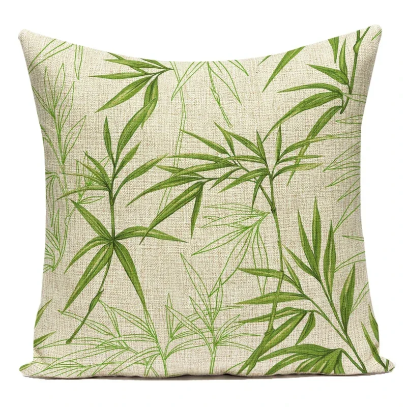 Nordic Bamboo Leaves Decorative Cushion Cover - Fresh Green Home and Sofa Accent