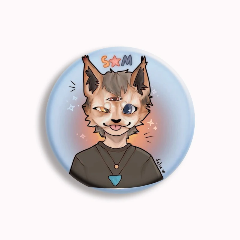 Theta-Delta Therian Sign Fox Cat Cartoon Button Pin I Like Therian