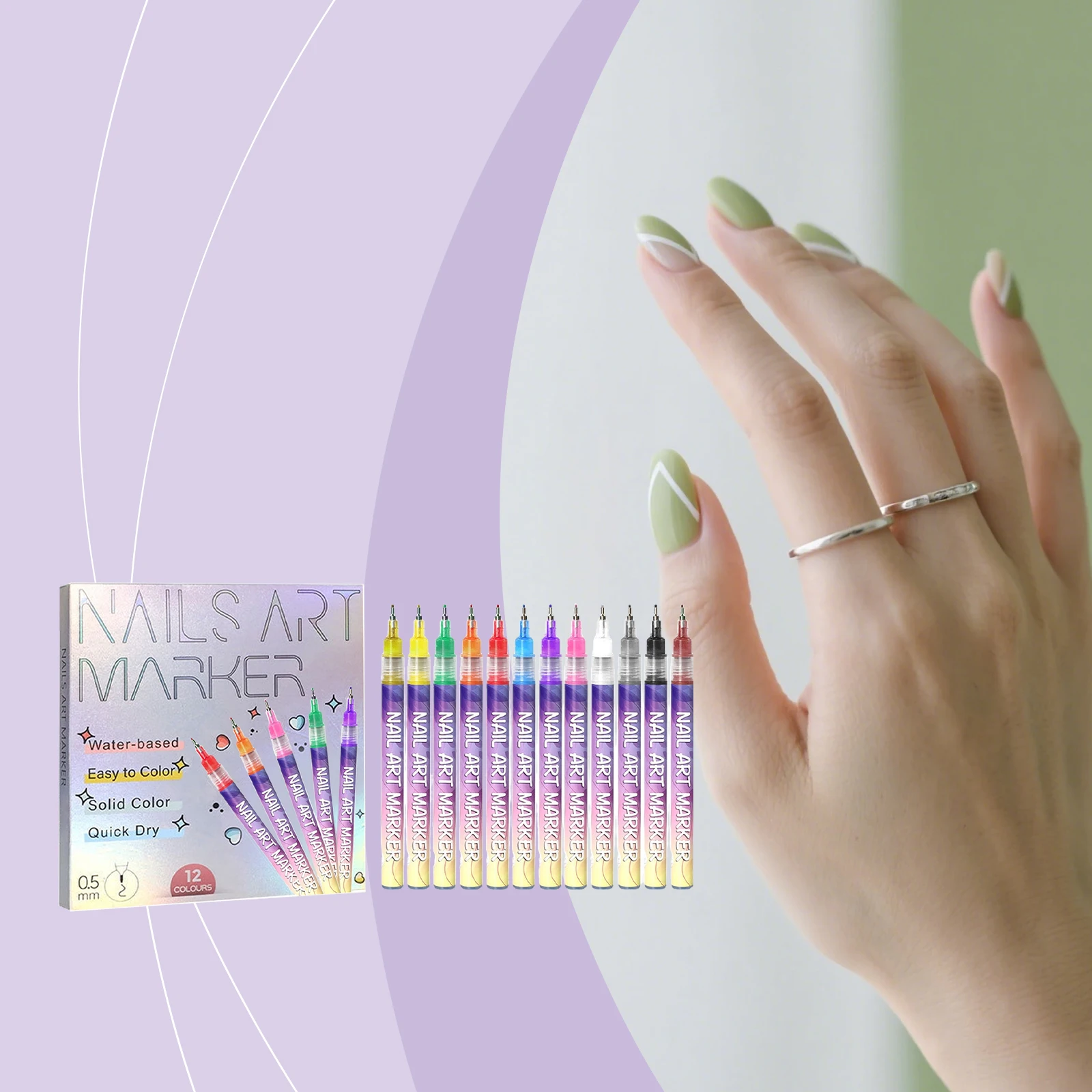 12색 0.5mm 네일 아트 펜 세트 DIY 속건성 그라피티 도트 포인트 라이너 펜 네일 아트 드로잉 도구