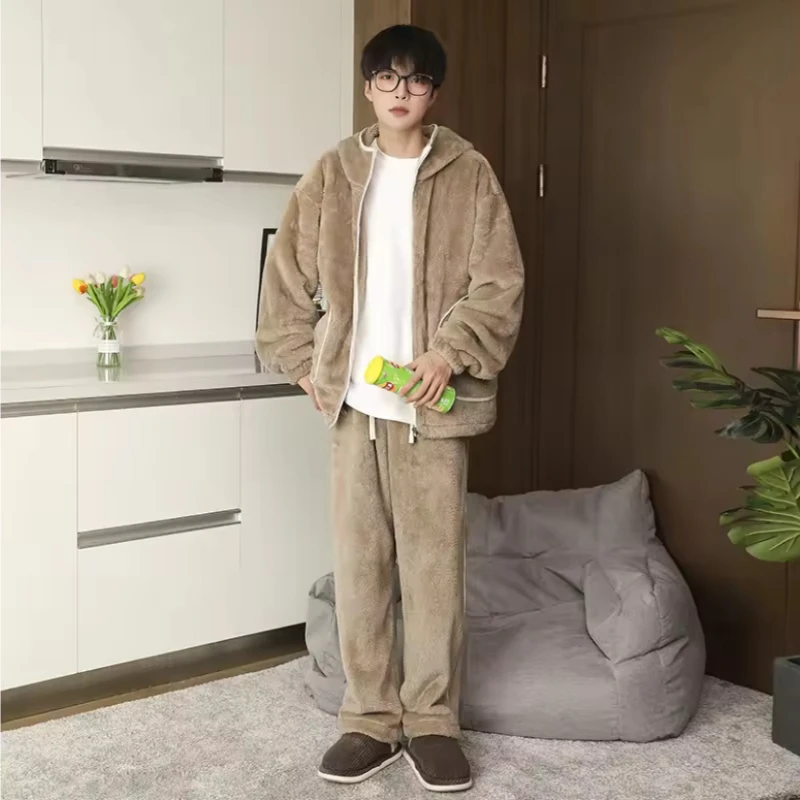 남성용 플러스 사이즈 양면 플리스 잠옷 M-8XL 아우터웨어 슬립웨어 대형 플란넬 편안한 홈웨어 가을 겨울