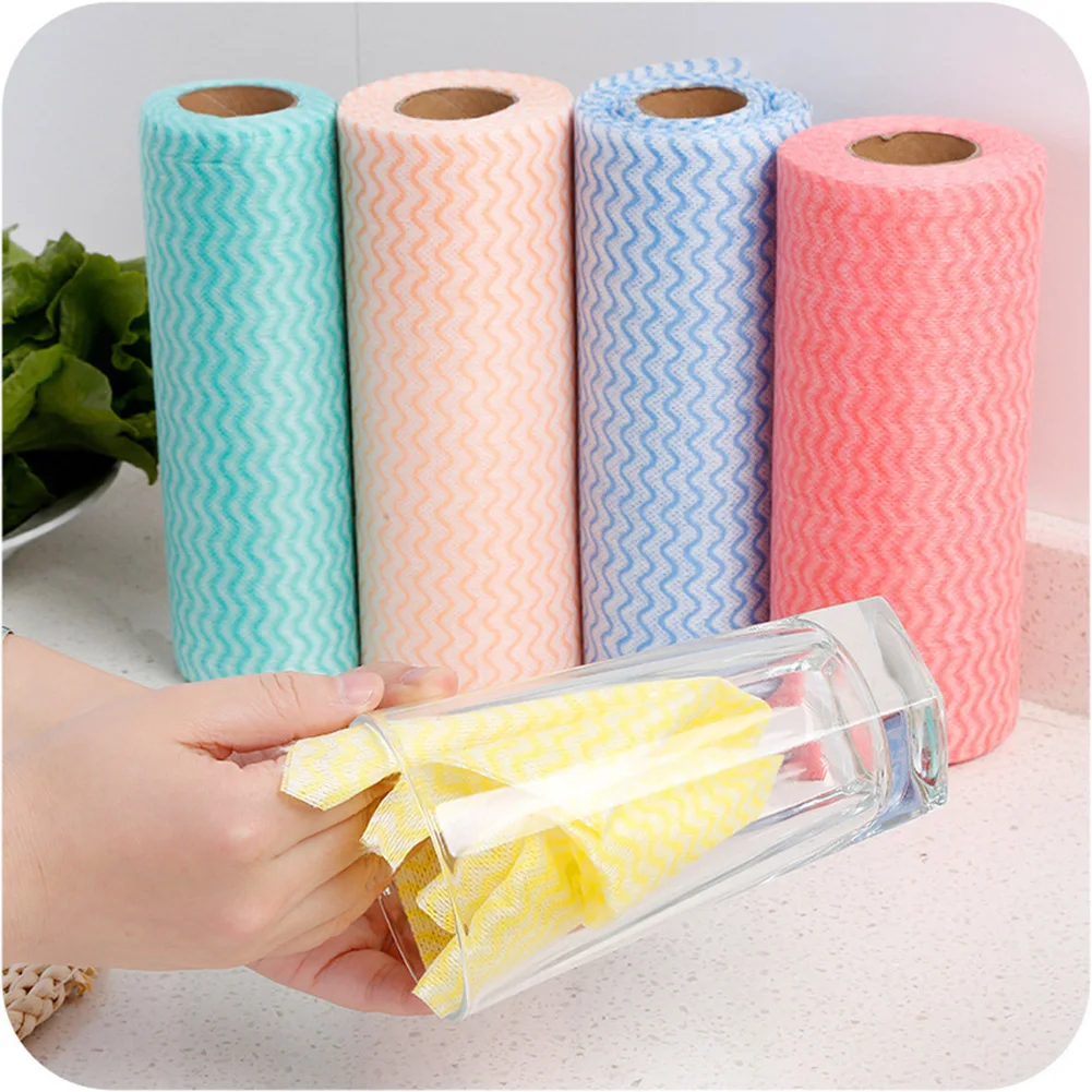 

50pcs/roll Disposable Dish Cloths Washable Non-woven Fabric Cleaning Towel Reusable Kitchen Cleaning Dish Towels Dishcloths