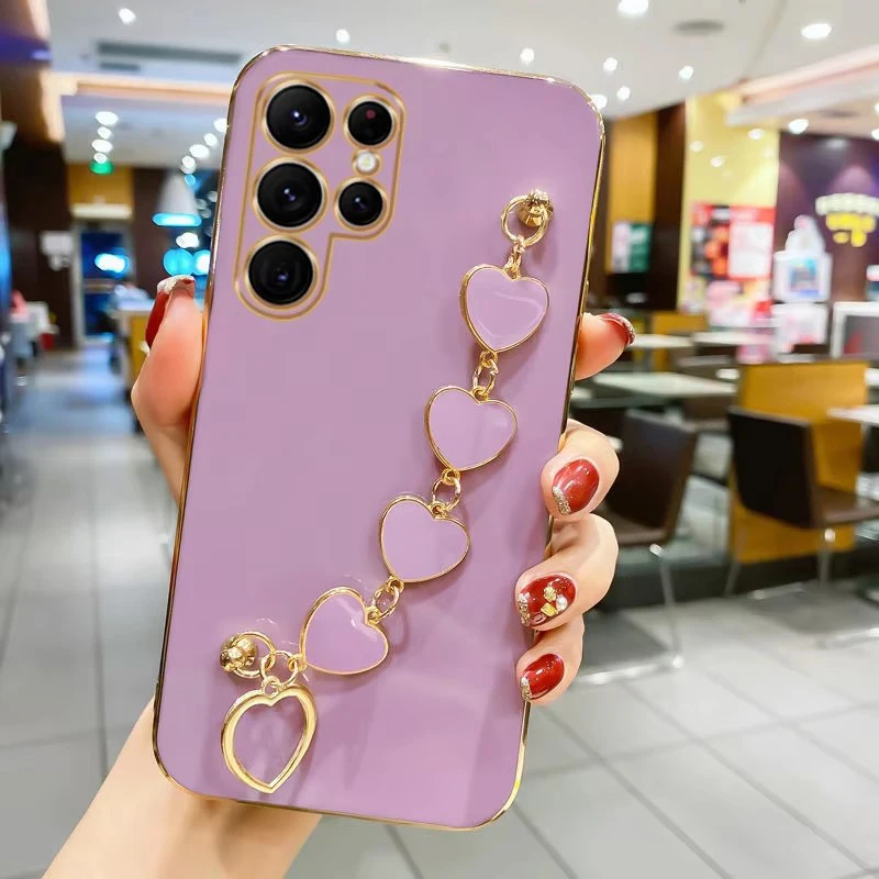 Fashion Plating Love Heart Chain Phone Case Cover